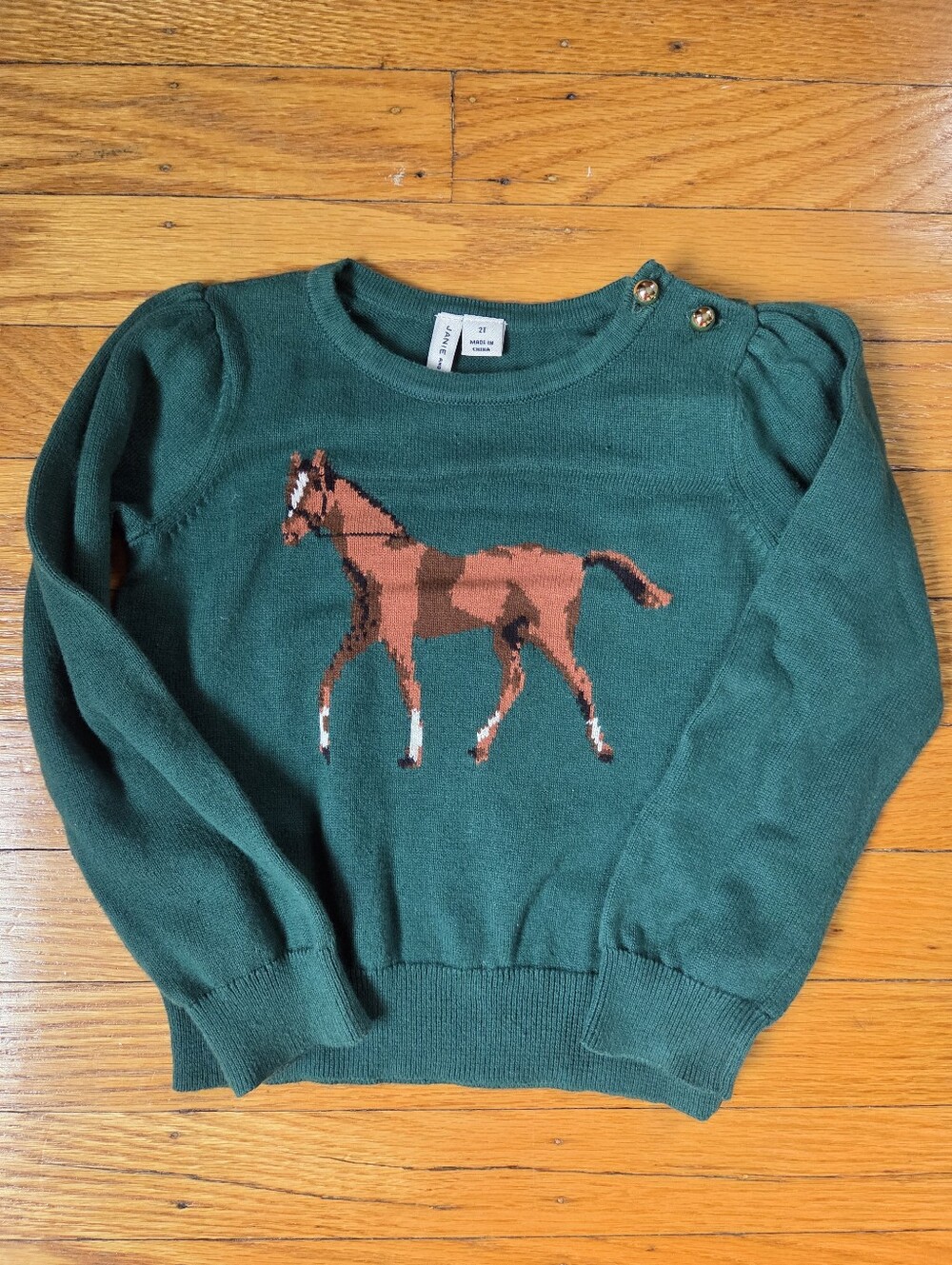 Janie & Jack Green Horse Intarsia Crewneck Sweater